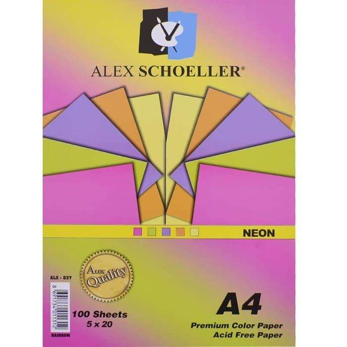 Alex Schoeller ورق اليكس شولر ملون 80 جم A4 100 علبة نيون مختلط
