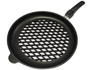 AMT Gastroguss Amt 432bbqez20b مقلاة شواء من الحديد الزهر بمقبض مثقوب قابل للإزالة، 32 سم