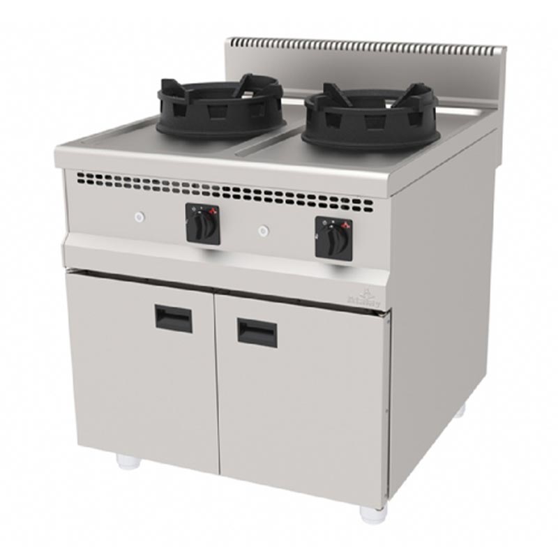 Atalay Awo-890 900 Series 2-Borner Wok Cooker مع خزانة، غاز طبيعي