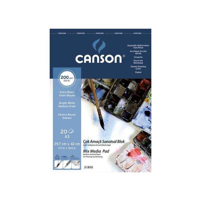 Canson قالب فني كانسون متعدد الأغراض مع حلزوني علوي 200 جم A3 20 ورقة