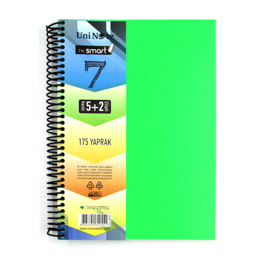 Çınar Defter دفتر ملاحظات Uni Note 5+2 منفصل بغطاء PP مقاس A4 175 ورقة