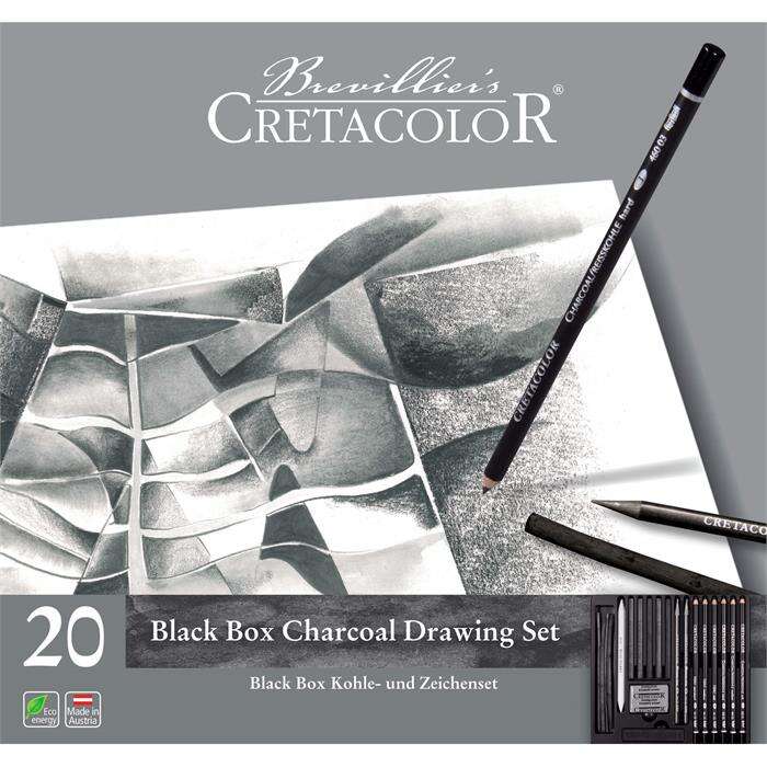 Cretacolor كريتاكولور صندوق أسود للرسم بالفحم مجموعة رسم بالقلم الرصاص الفحمي 20 قطعة 40030