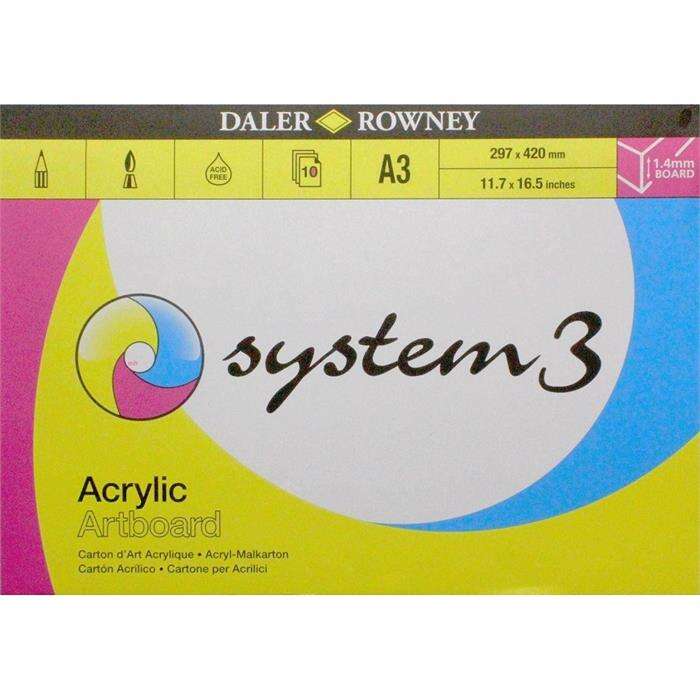 Daler Rowney دالر روني System3 لوح رسم أكريليك قماش مقوى 1.5 مم A3 10 ورقات