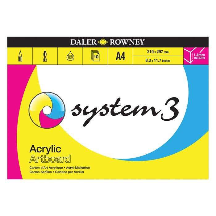 Daler Rowney دالر روني System3 لوح رسم أكريليك قماش مقوى مقوى 1.5 مم A4 10 ورقات