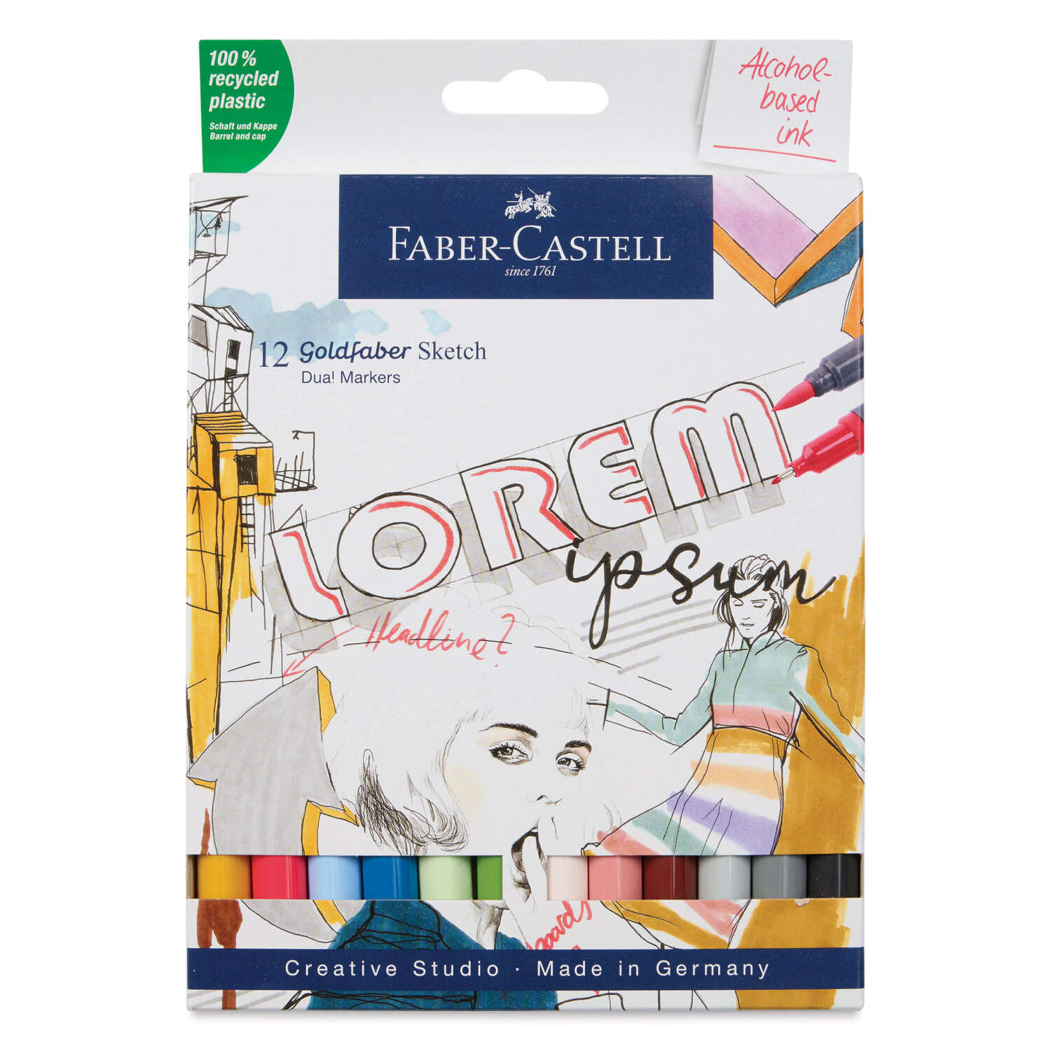 Faber Castell فابر كاستل جولدفابر طقم أقلام تحديد برأس فرشاة مزدوجة الجوانب 12 قطعة + خلاط 164712