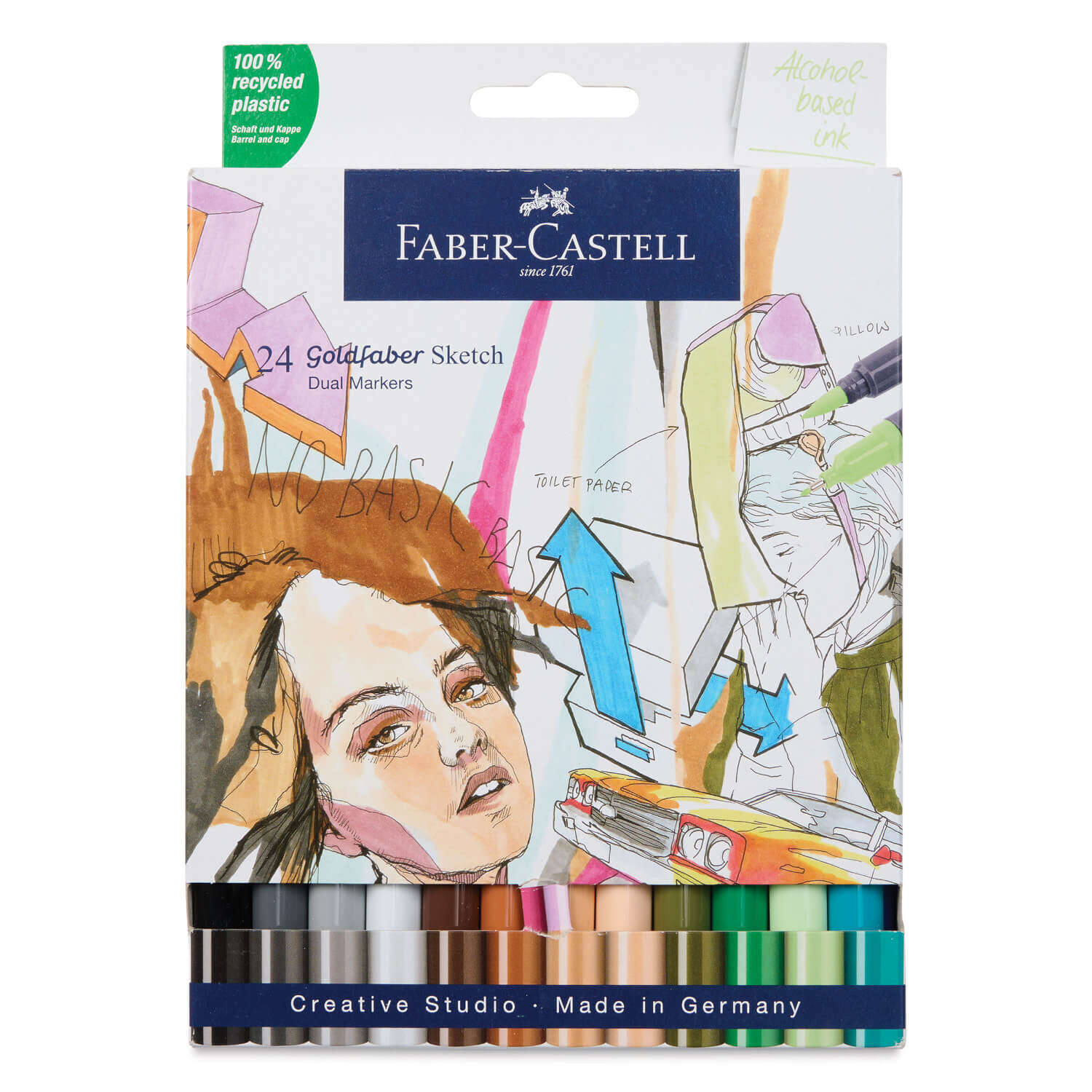 Faber Castell مجموعة أقلام تحديد برأس فرشاة ذات وجهين من فابر كاستل جولدفابر، 24 قطعة 164724