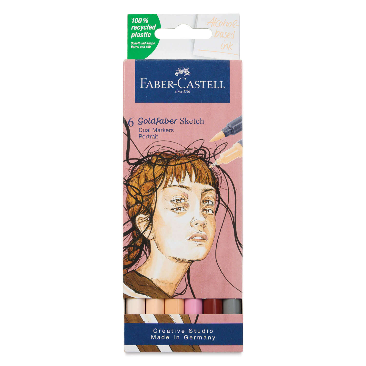 Faber Castell مجموعة أقلام تحديد برأس فرشاة مزدوجة الجوانب من فابر كاستل جولدفابر مكونة من 6 ألوان بورتريه 164812