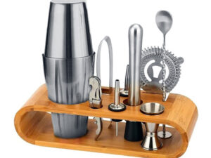 Zicco Jkk 03 مجموعة كوكتيل بوسطن شيكر 10 قطع مع حامل خشبي، 750 مل